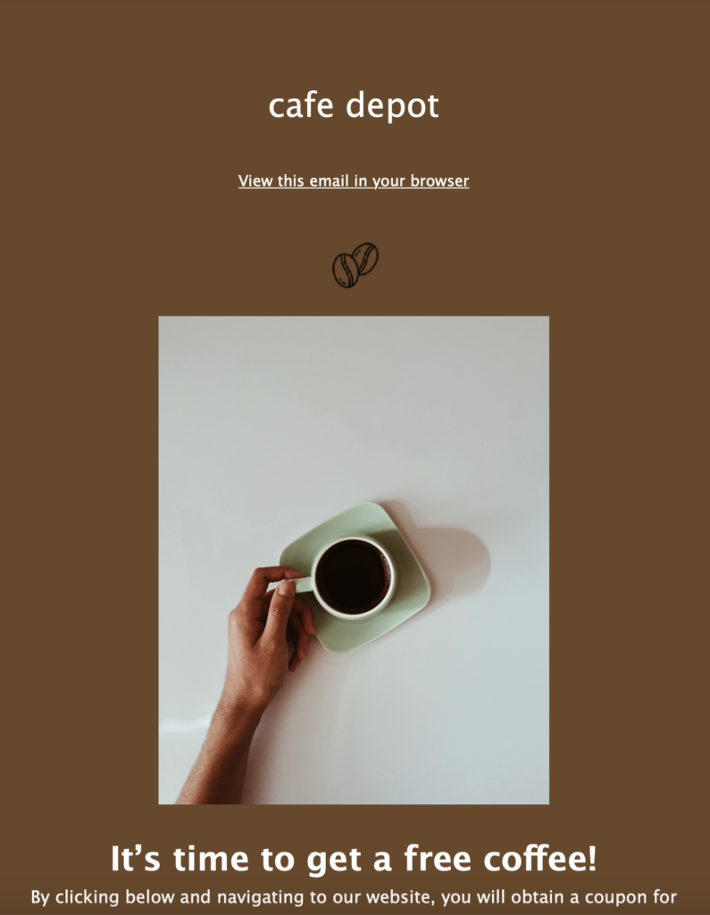 Newsletter for Cafe Depot using Mailchimp